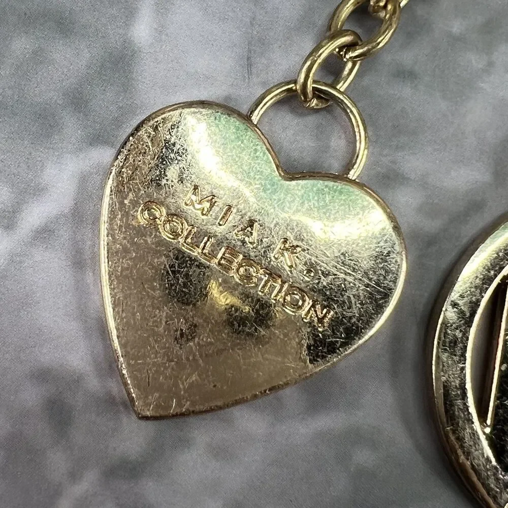 Michael Kors MK Gold Tone Charm Keychain Pave Heart Padlock Purse Charm